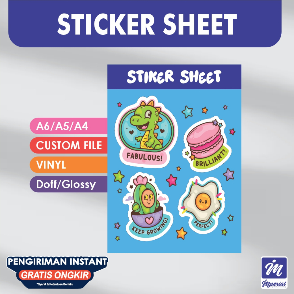 

(Bahan Vinyl) Cetak Stiker Pack Stiker Sheet Full Custom | Print Only / Kiss Cut A6 A5 A4 CUSTOM