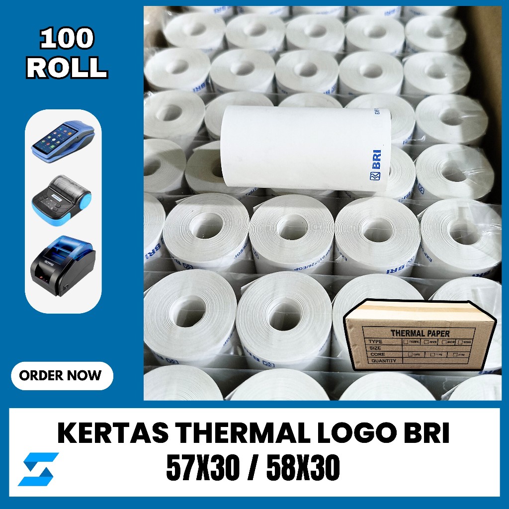 

Ay00! KERTAS THERMAL EDC LOGO BRI 57X30 /58X30 ISI 100 ROLL