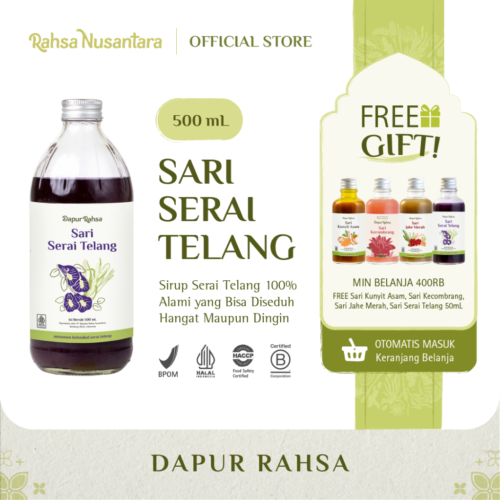 

Sari Serai Telang 500mL | BPOM - Jamu Sirup Herbal Tradisional by Rahsa Nusantara