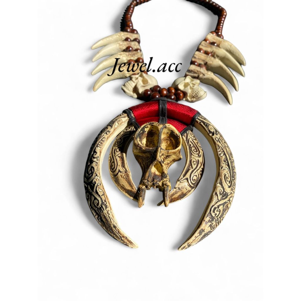 kalung dayak etnik kalung taring ukir replika tengkorak