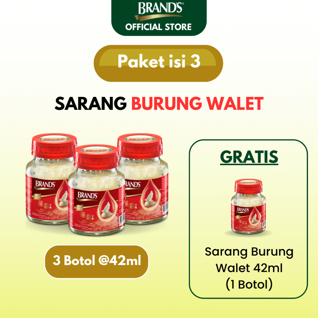 

[Paket isi 3] BRAND'S Minuman Sarang Burung Walet dengan Gula Batu 42ml - 3 Botol (GRATIS 1 Botol)