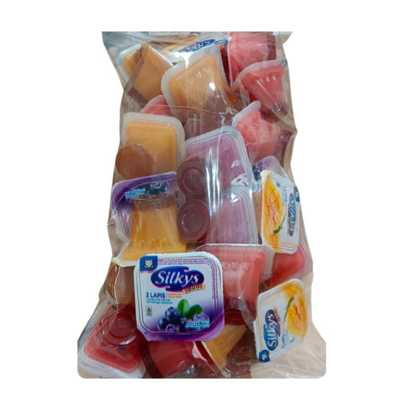 

Silkys puding 2 lapis varian mix bluberi stroberi mangga kemasan 1kg