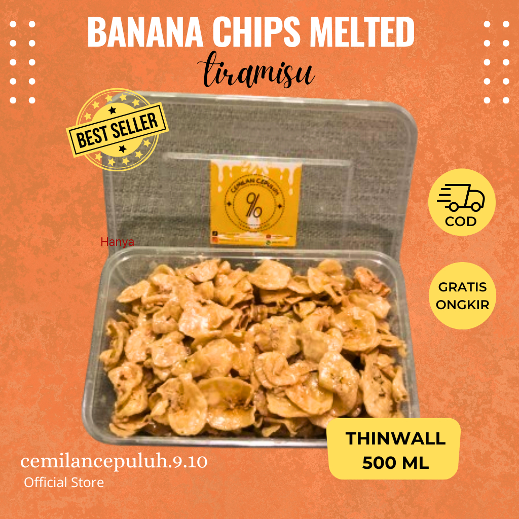 

KRIPIK PISANG TIRAMISU LUMER THINWALL 500 ML / BANANA CHIPS MELTED / CAMILAN SNACK KERIPIK PISANG