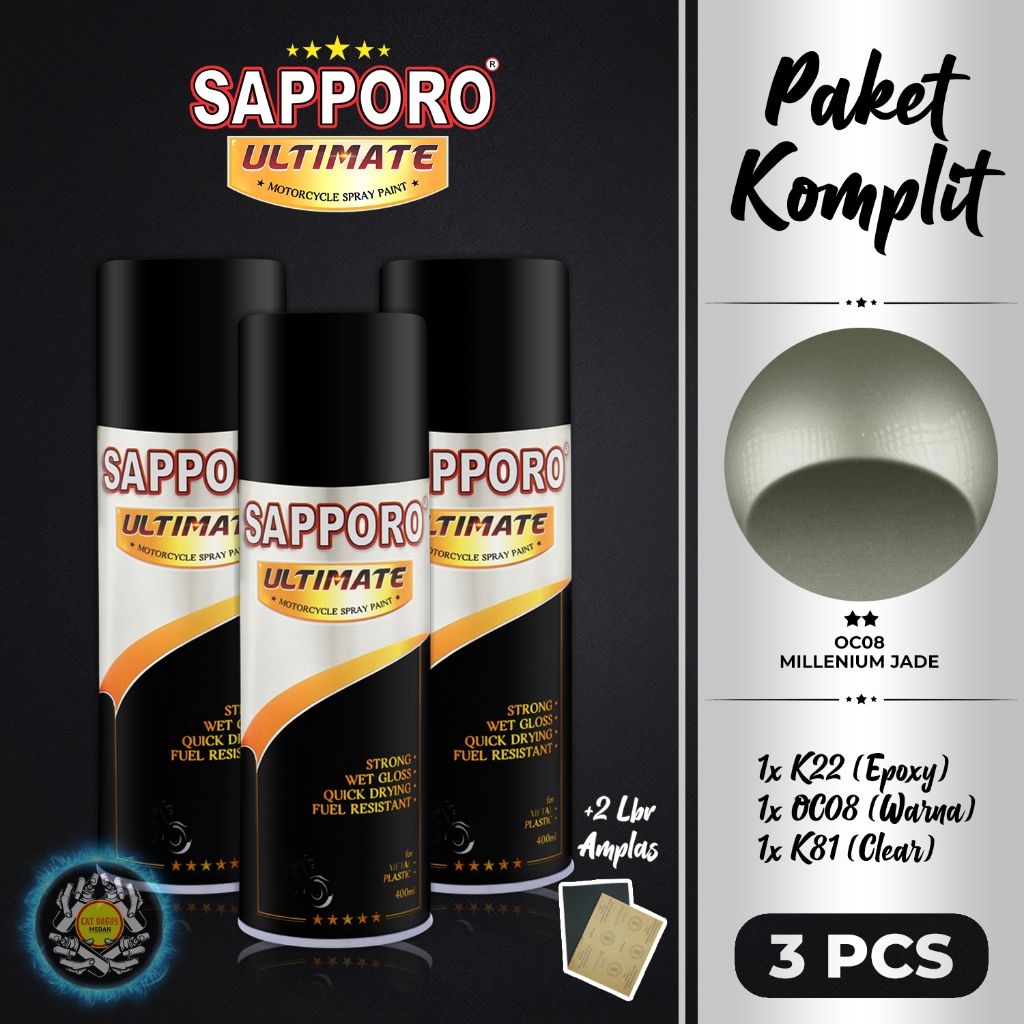 PAKET SAPPORO ULTIMATE OC08 MILLENIUM JADE CAT SEMPROT 400 ML CAT MOTOR AEROSOL PYLOX MILENIUM MILLE