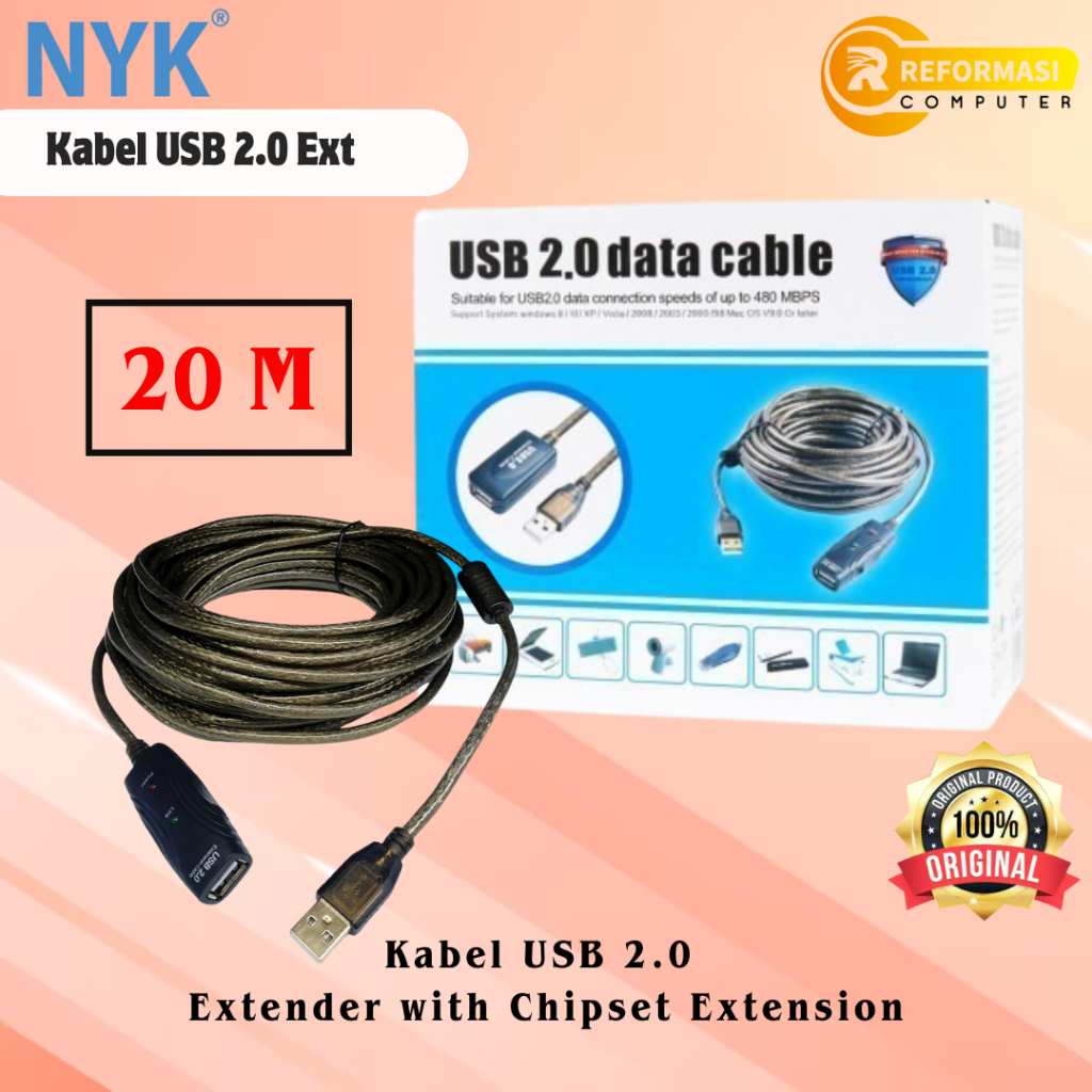 Kabel USB Extension 20 Meter Perpanjangan aktif 20M usb 2.0 Chip