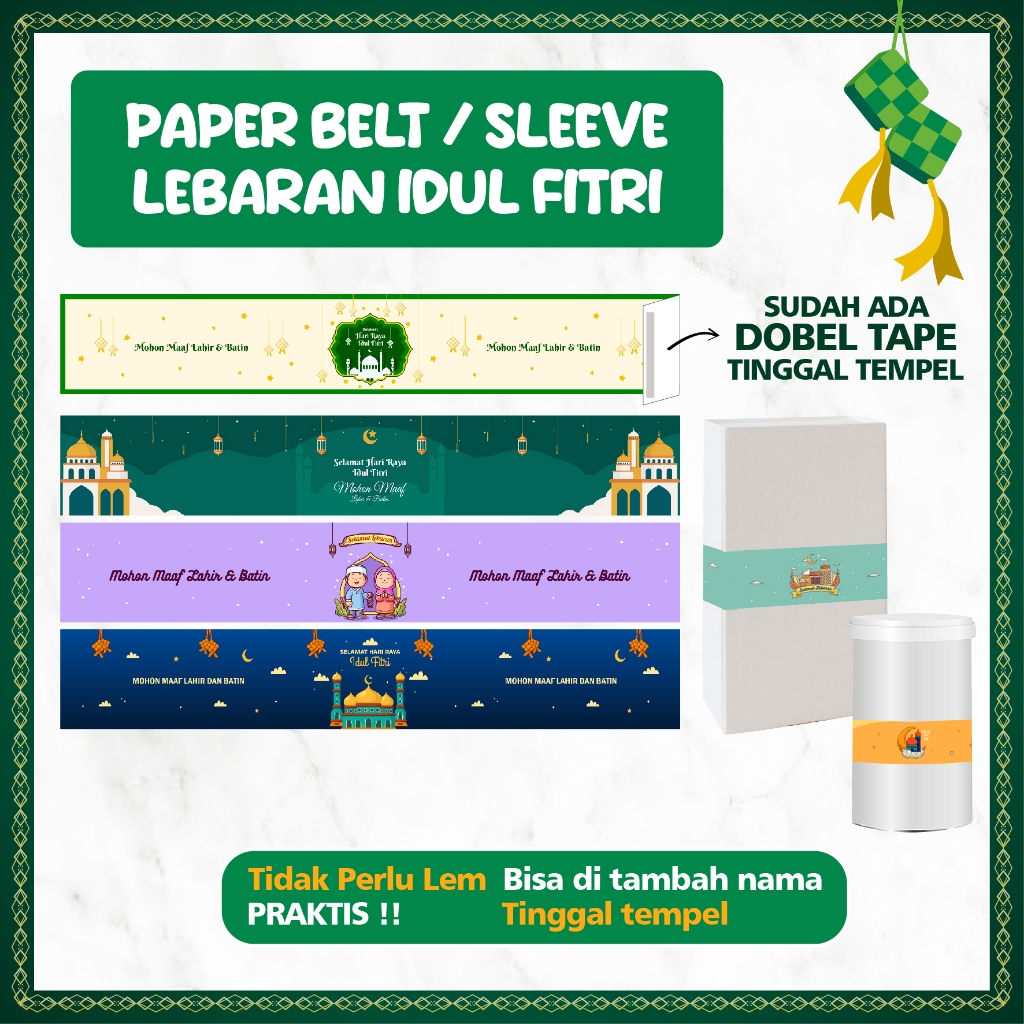 

[9 Pcs] Paperbelt Tema Lebaran Idul Fitri Cocok untuk Hampers / Souvenir Biskuit Kue Hampers Sleeve Sabuk