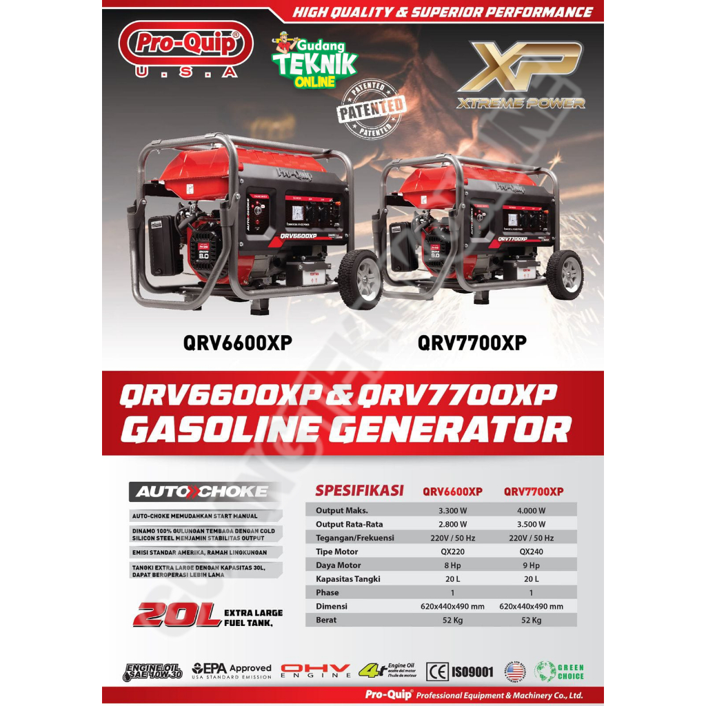 Genset Proquip QRV7700 4000Watt QRV7700XP XTREME POWER 4Tak / Generator Proquip QRV 7700 Gasoline Ge