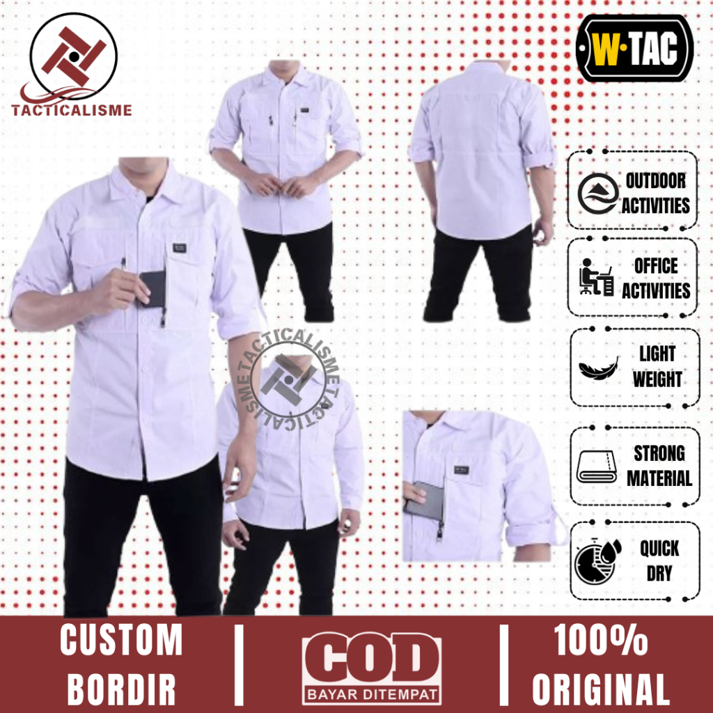 Kemeja Tactical W-TAC Putih ORIGINAL Lengan Panjang Baju Kantor Reskrim Outdoor Activities Premium