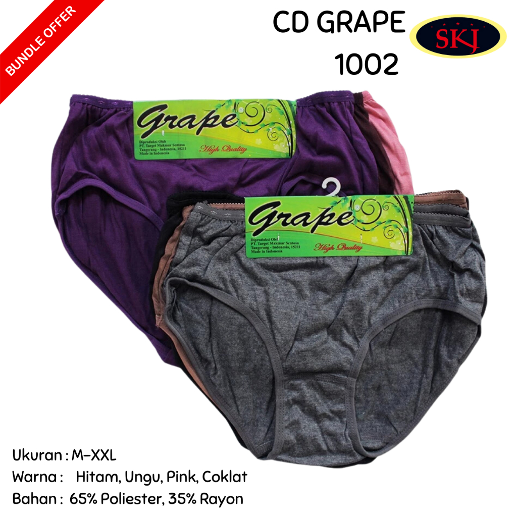 [ISI 3] Celana Dalam GRAPE 1002 Halus / CD Ukuran M-XXL Bahan Katun / Pakaian Dalam Wanita