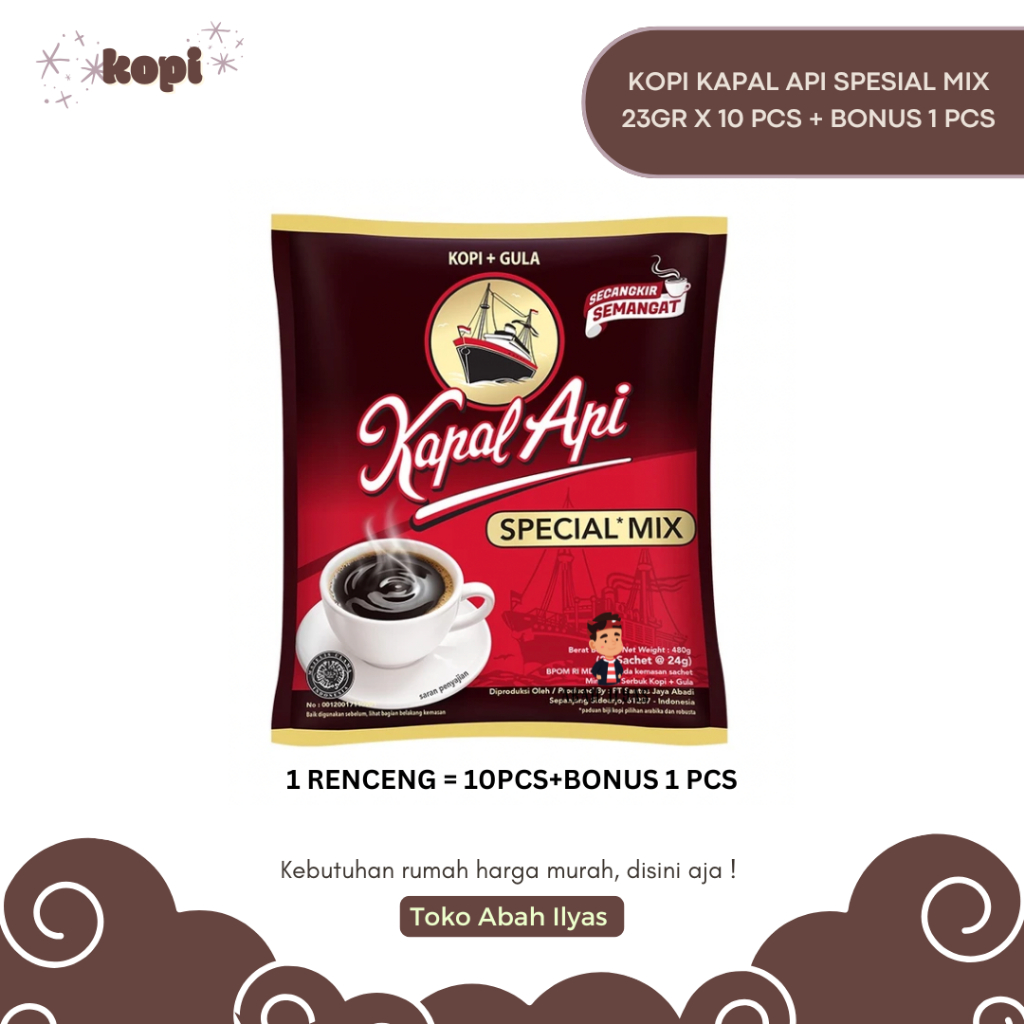 

Kopi Kapal Api Special Mix Kopi Gula Sachet isi 10 Pcs Bonus 1 Pcs