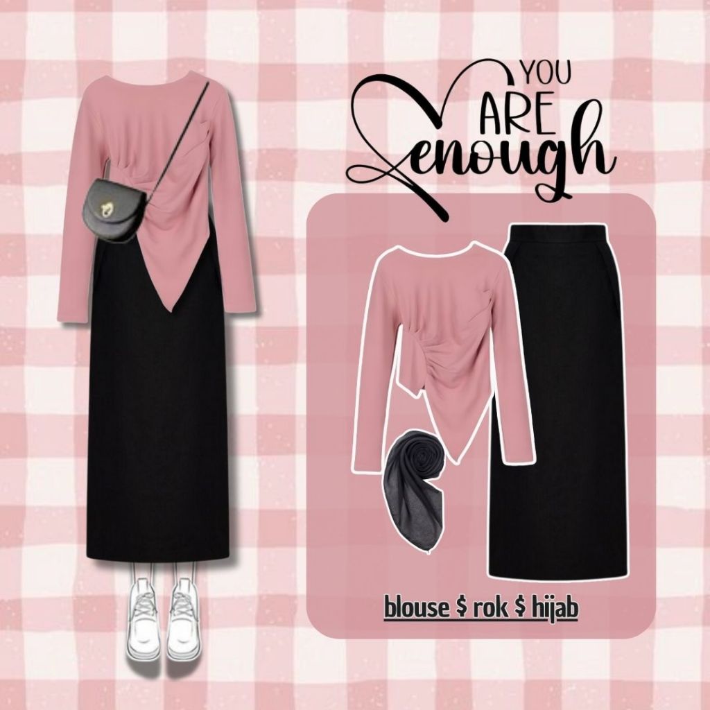 One Set Hijab Wanita ( Blouse + Rok Span + Hijab ) OOTD Korean Style Kekinian L24