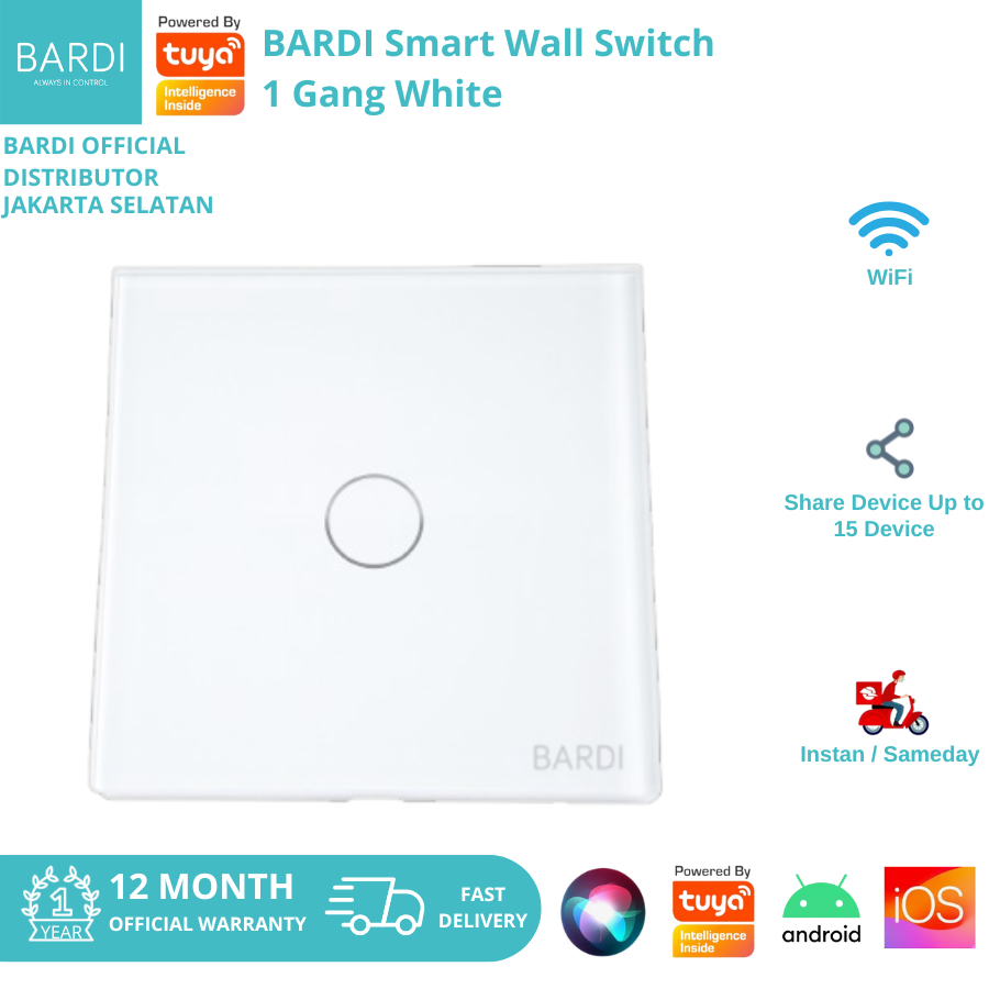 Bardi Smart Wall Switch Saklar Pintar Touch WiFi Smart Home EU 1-putih