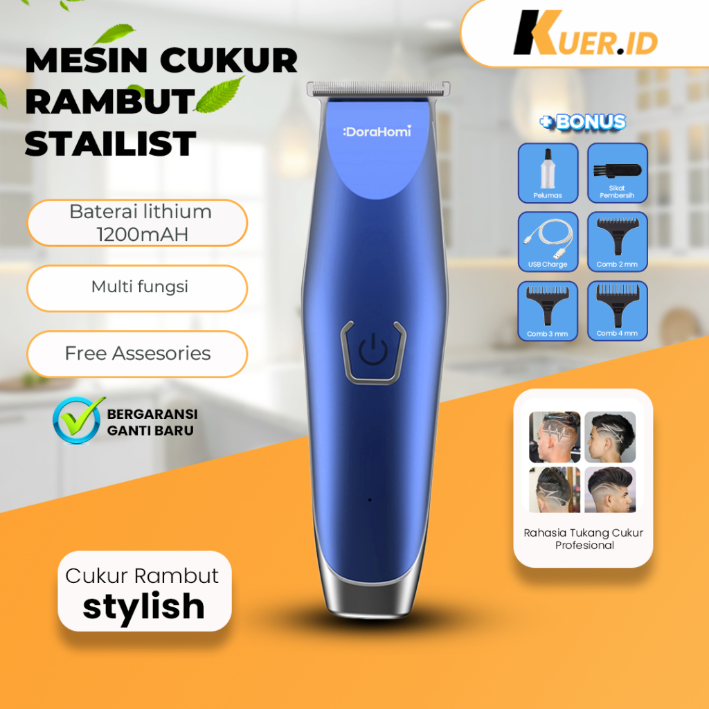 DORAHOMI Mesin Cukur Rambut Elektrik Hairclipper Cas Baterai Bergaransi