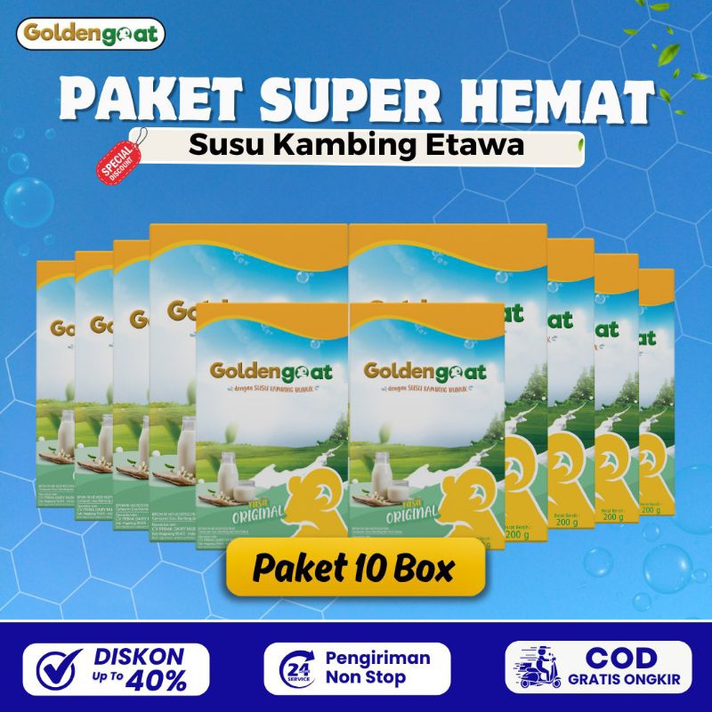 

PAKET HEMAT 10 BOX SUSU KAMBING ETAWA BUBUK PRIMAGOLD / GOLDENGOAT / SIGOAT ALAMI MURAH ORIGINAL UNTUK ATASI NYERI TULANG PUNGGUNG SENDI ASAM URAT PEGAL LINU SYARAF KEJEPIT ASMA SESAK NAFAS BATUK MENAHUN PARU-PARU NYERI DADA