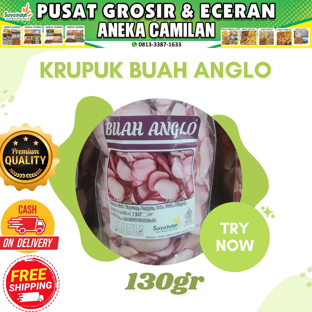 

Krupuk Buah Anglo super renyah kwalitas premium 130gr Surya Indah Jombang