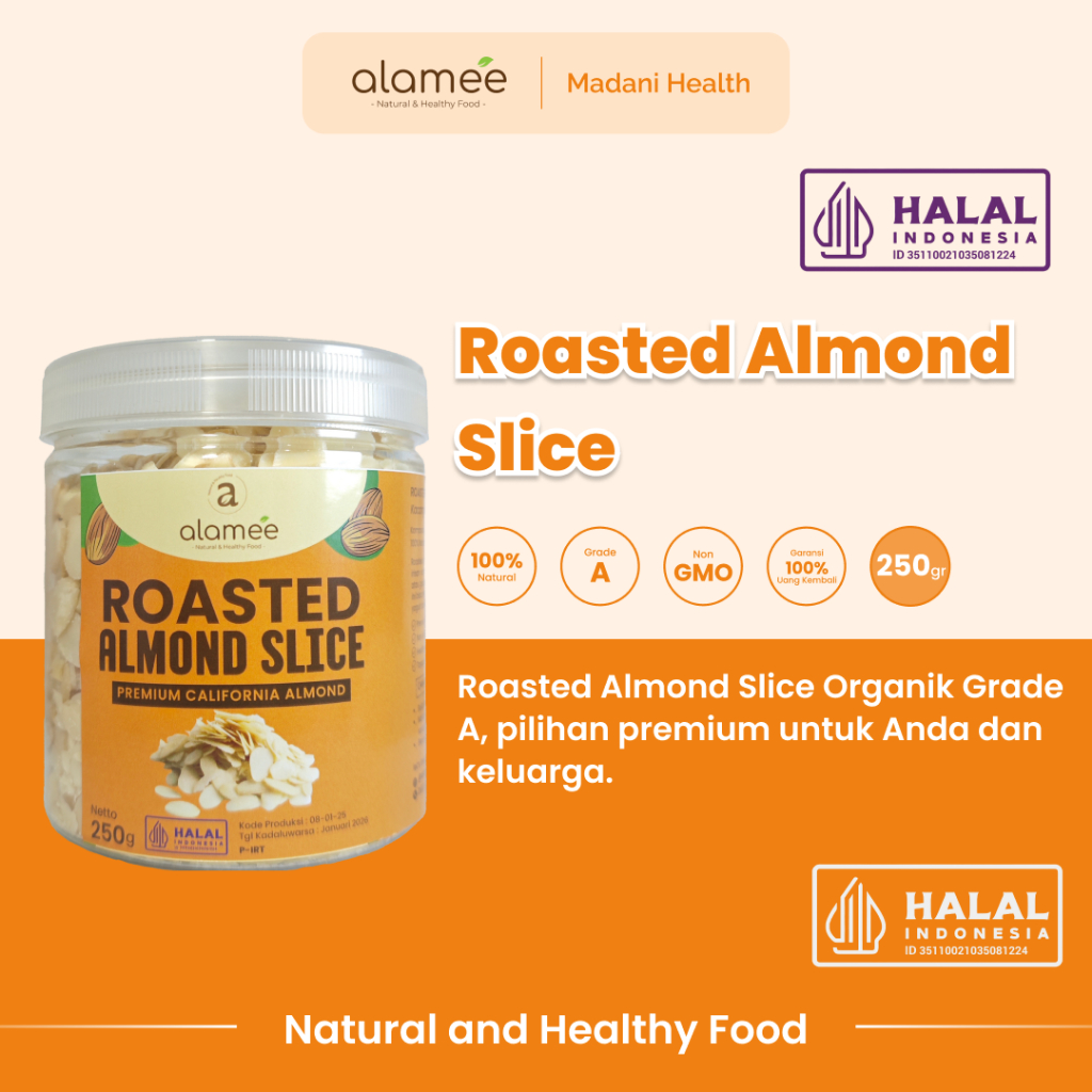 

ALAMEE Roasted Almond Sliced Almon Slice irisan panggang Kacang Almond Pacang Slice 250gr