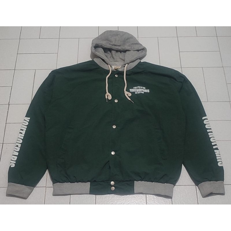 Jaket Coach Bomber Hoodie Peanuts Hijau Botol