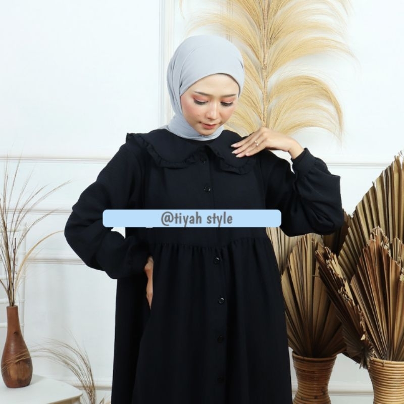 Midi dress hitam polos crinkle air flow premium