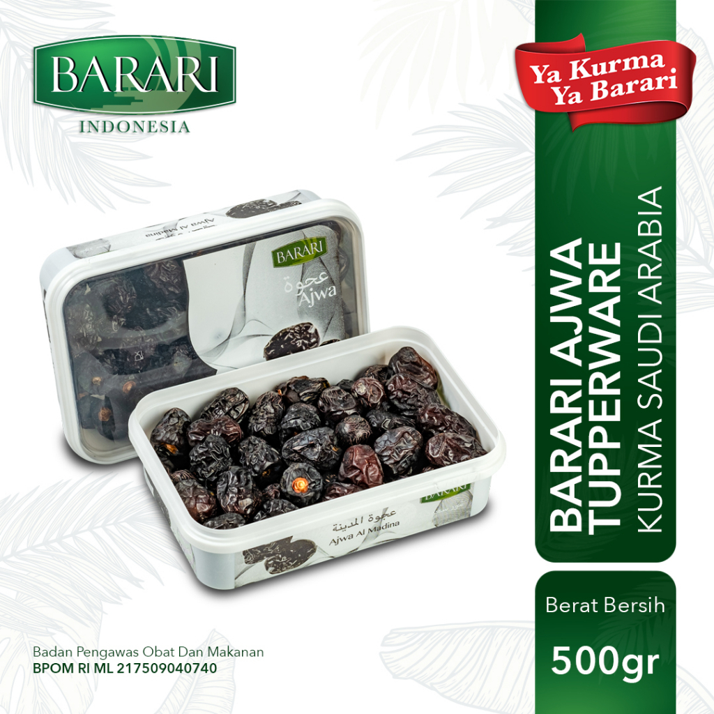 

BARARI Kurma Ajwa Whole Premium Dates Tupperware 1 pack 500 gr