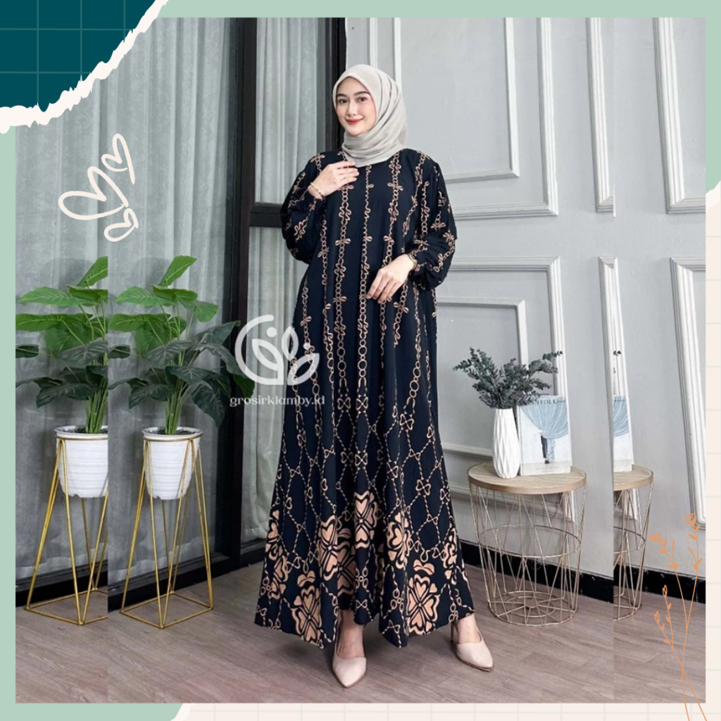 Gamis Etnik Kaftan Abaya Azura Dress motif Batik Adem Nyaman Oversize Daily Wanita Busui Bahan Rayon