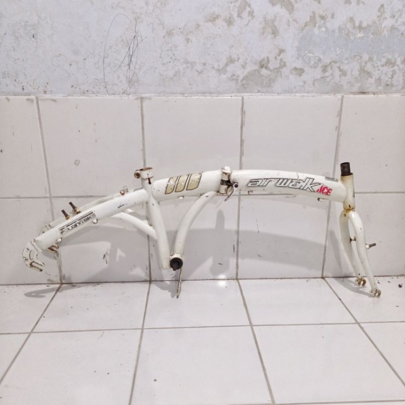 frame fork set sepeda lipat 20 putih airwalk Ace bekas original