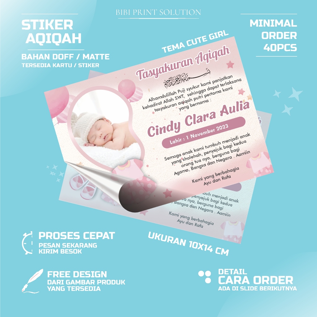 

Kartu / Sticker Tasyakuran Aqiqah Tema Cute Girl Bahan Doff