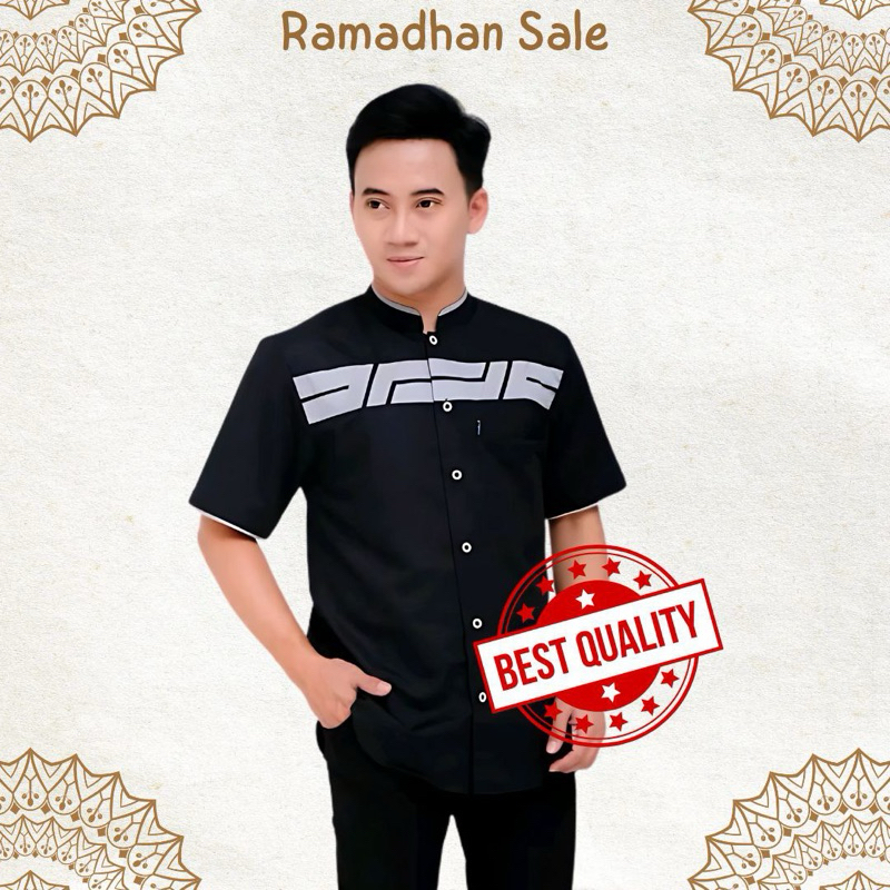 Baju Koko Pria Lengan Pendek Putih Bordir Premium Kemeja Koko Ramadhan Lebaran Mewah Minimalis