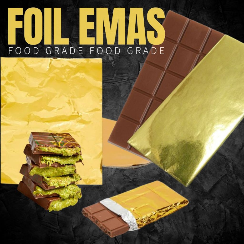

100 Lembar Uk. 20x20 cm 30 x30 cm Foil Emas Bungkus Coklat Dubai - Wraping Foil Emas Bungkus Coklat Dubai Ukuran 30x30 cm- Aluminium Foil Gold Bungkus Coklat Premium - Aluminum Coklat Warna Emas Untuk Coklat Besar