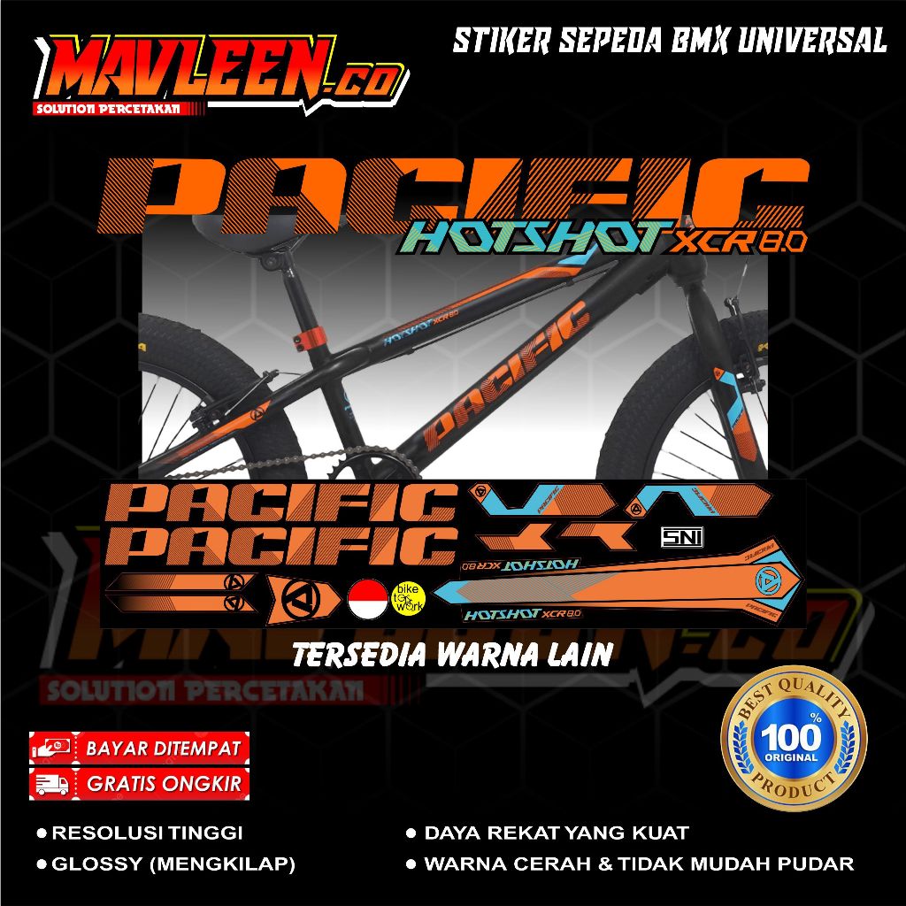 (COD) TERBARU stiker striping sepeda pacific hotshot xcr 8.0 BMX 18 20 decal glossy lentur anti air