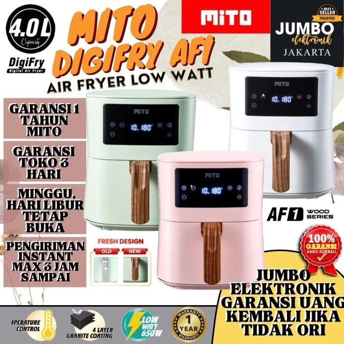 Air Fryer Mito Af1 4 Liter Digital Low Watt Mitochiba Mito Air Fryer