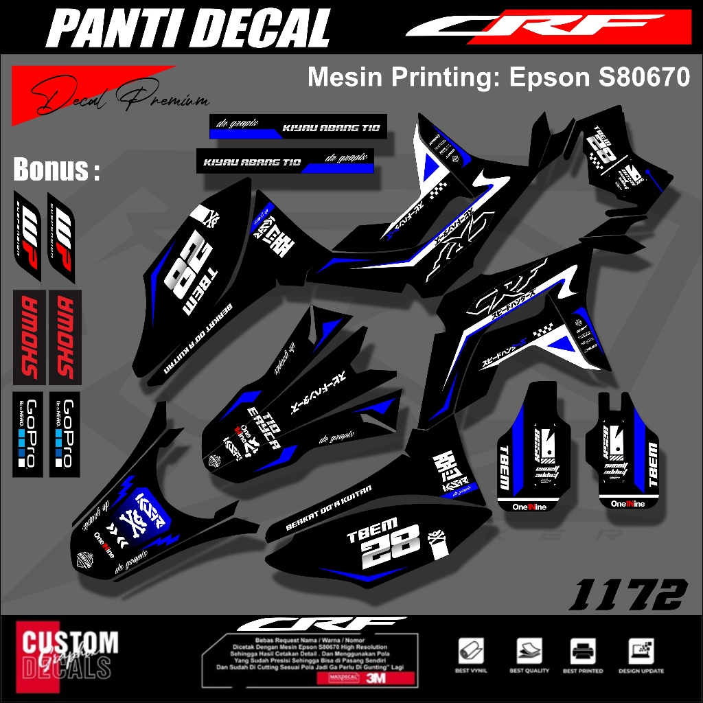 Decal CRF 150 L full body Custom papan nomor nama  - Stiker Dekal Variasi Honda CRF 150L