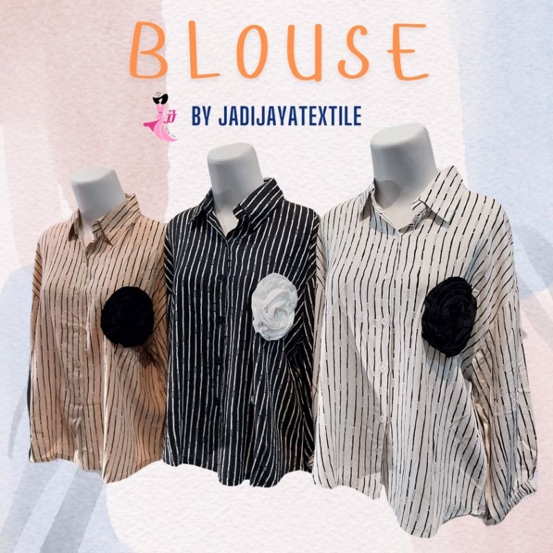 blouse salur kembang / blus rayon adem wanita / blouse salur / blus garis garis wanita / kemeja gari