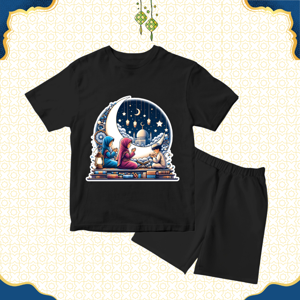Baju Kaos Setelan Lebaran Muslim Anak Perempuan Karakter Kartun Ramadhan Cewe Lucu Usia 1 - 10 Tahun