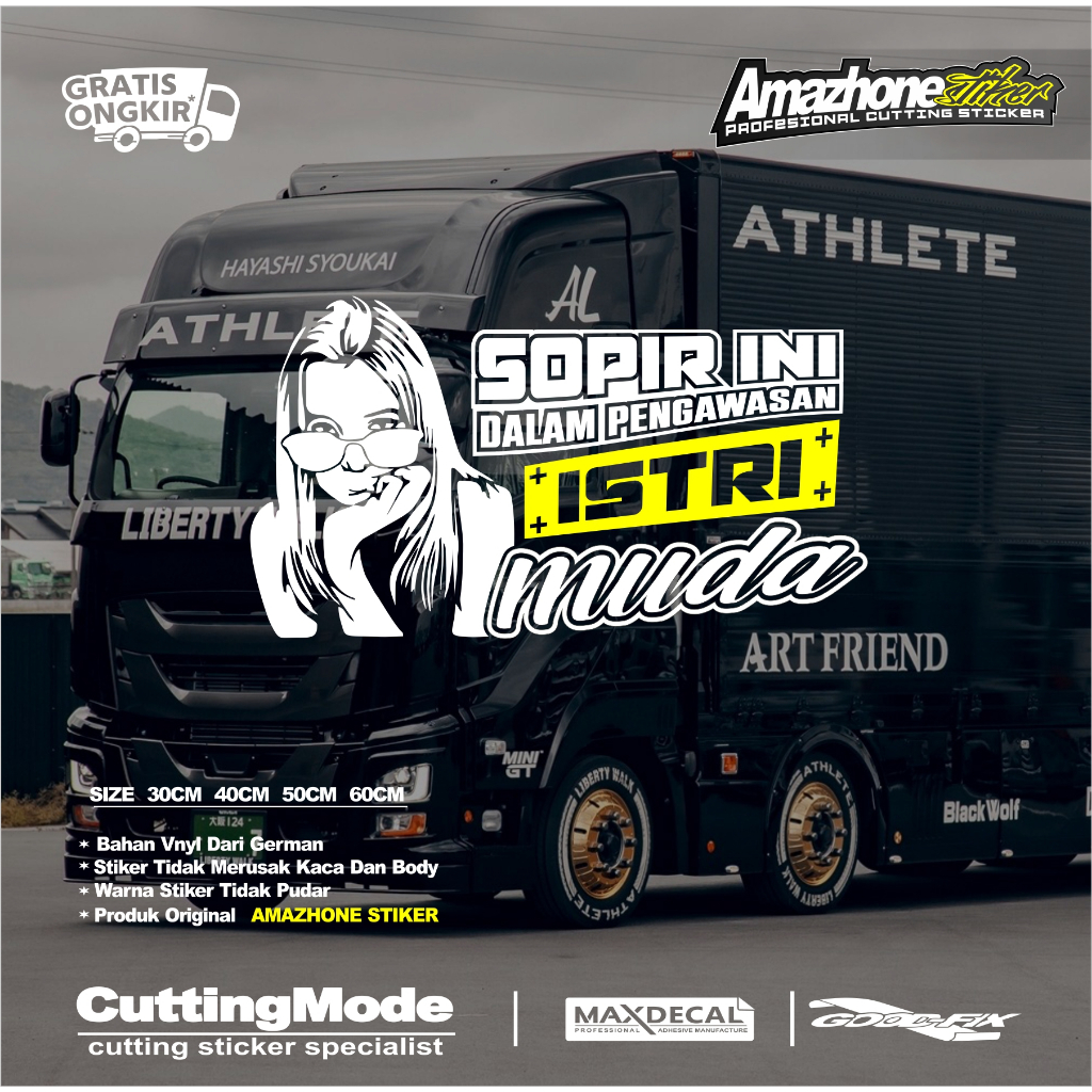 Cutting Sticker Kata Kata Kaca Mobil/Pickup L300 supir ini dalam pengawasan istri stiker kata kata