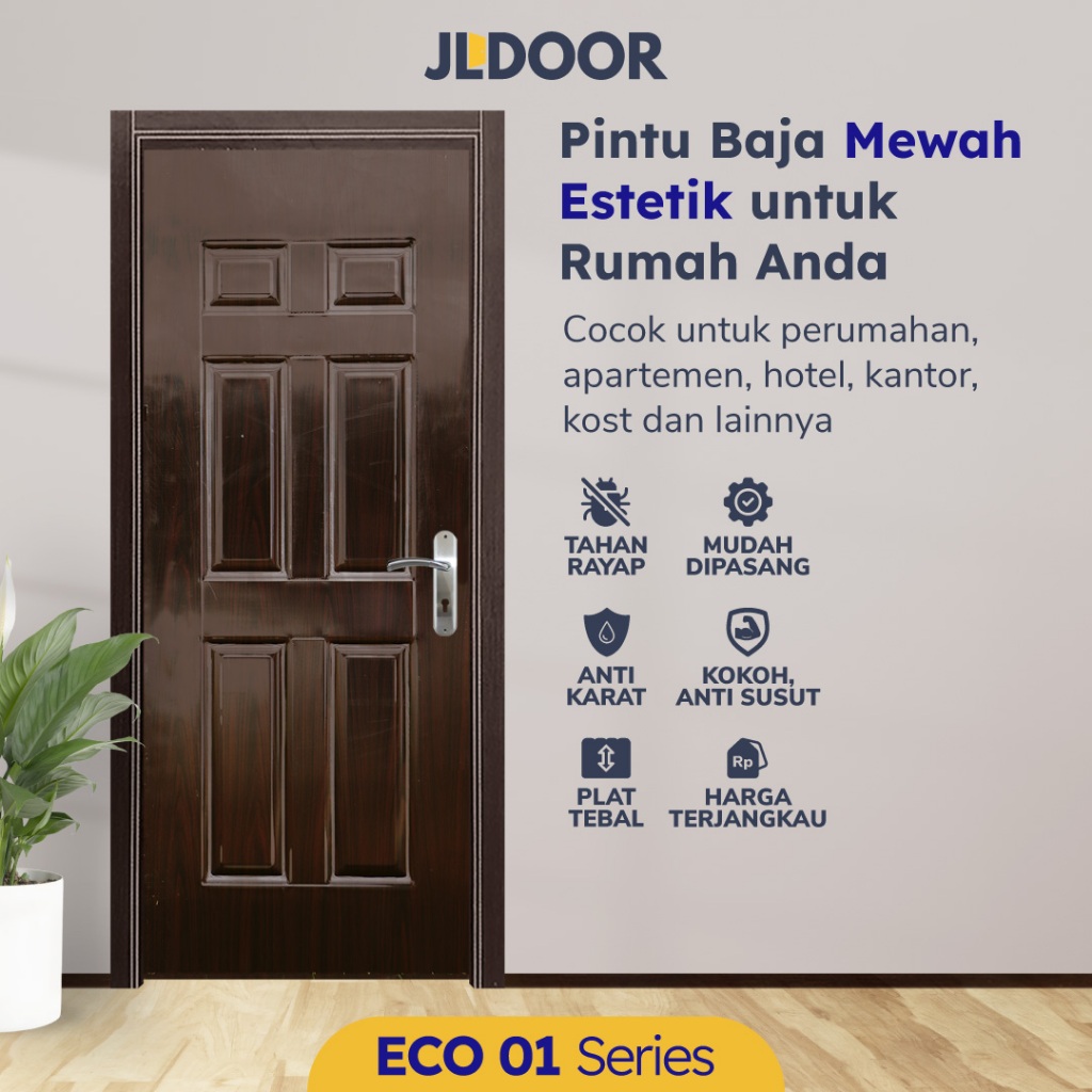JLDOOR Pintu Baja Ringan Minimalis (ECO 01 Walnut)