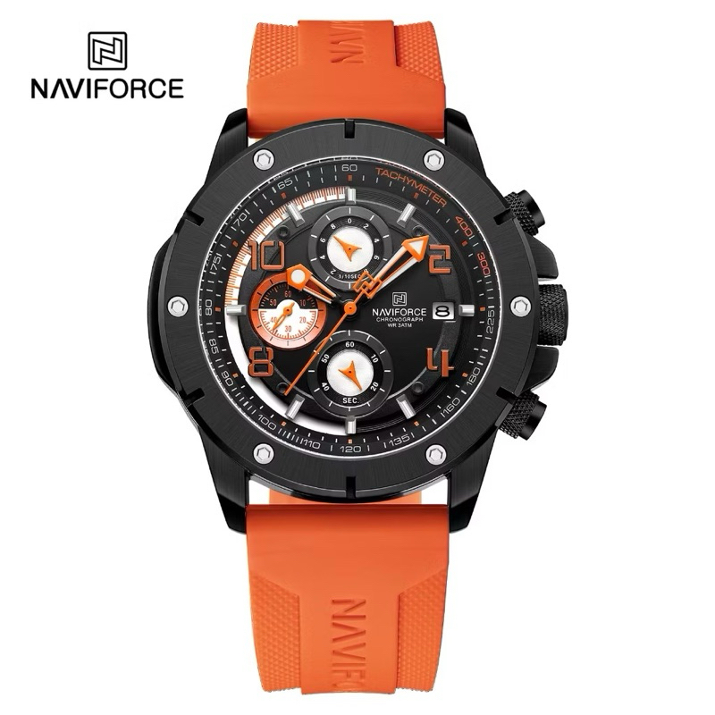 Naviforce NF-8034M Chronograph Silicone Strap Case Diameter 46 mm Jam Tangan Pria ORIGINAL