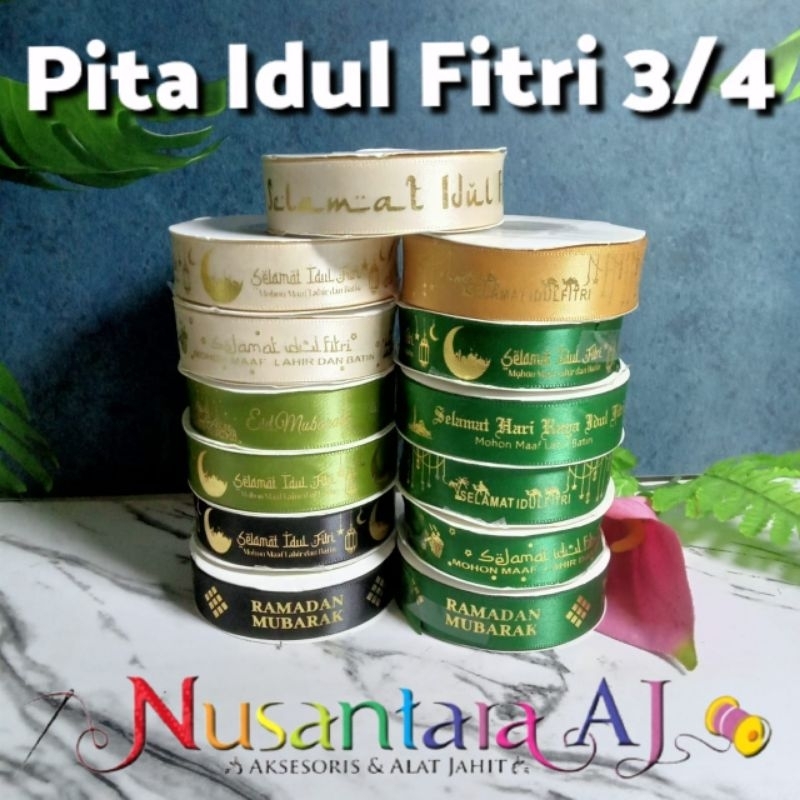 

(per roll) Pita satin idul fitri 3/4" (2cm), pita idul fitri lebar 2cm, pita motif idul fitri