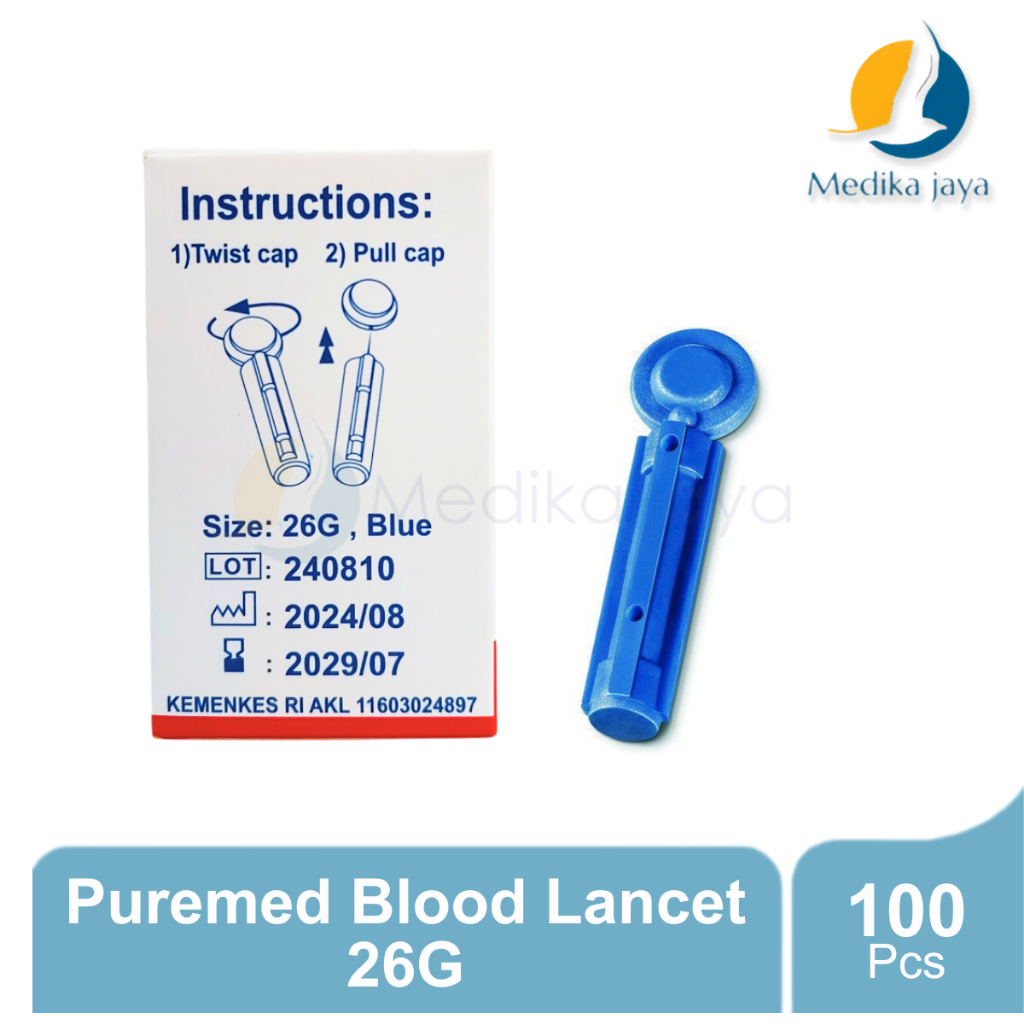 Puremed Blood Lancet Steril 26G 100pcs / Jarum Untuk Pengambilan Darah / Medika Jaya