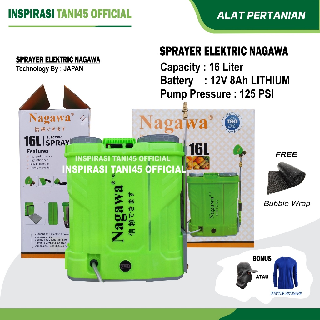 Tangki Sprayer Elektrik  NAGAWA 16 liter (FREE TOPI/KAOS)/Tangki Semprot Elektrik NAGAWA 16 liter/Ta