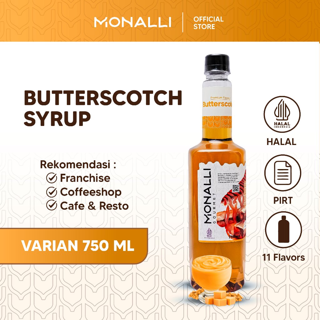 

Monalli Syrup - 750 mL Butterscotch Syrup / Sirup Butterscotch Premium / Sirup Kopi / Sirup Minuman Rasa / Sirup Mocktail