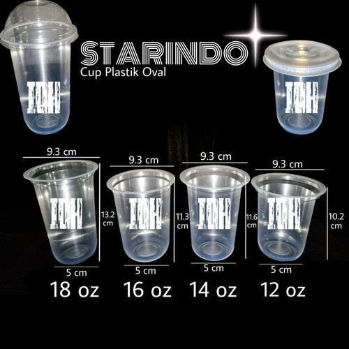 GELAS PLASTIK OVAL STARINDO TEBAL / Cup Plastik Oval 12, 14, 16 & 18 OZ - Oval Starindo, 16 OZ
