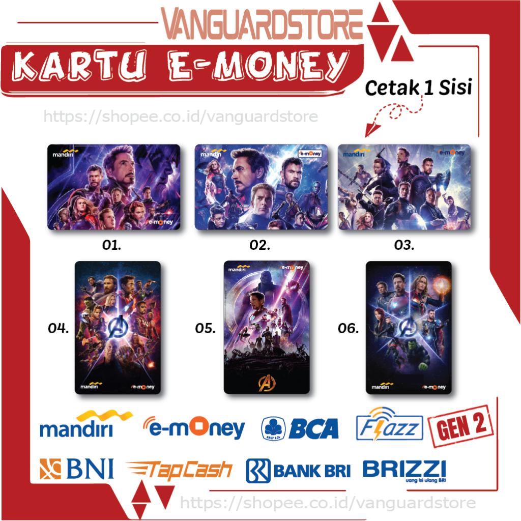 KARTU E MONEY E TOLL AVENGERS ENDGAME SUPERHERO ANIME 11 EMONEY MANDIRI FLAZZ TAPCASH BRIZZI- 1 SISI