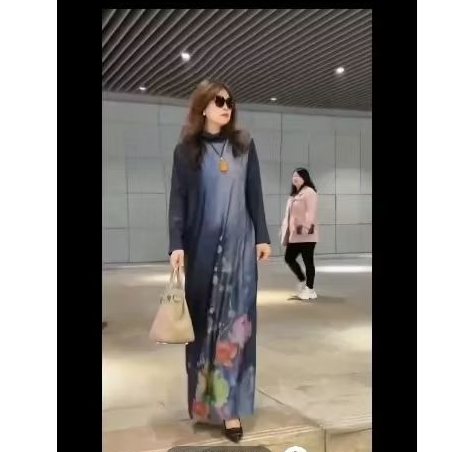 Gamis Bunga Kecil Merah Biru - Busana Muslim Wanita Syari - Dewasa, Maxi, Maroon, Dress, Rayon, Rema