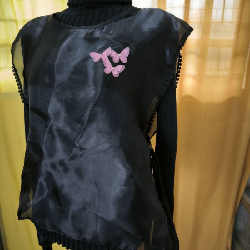 Vest Organza Kupu-kupu, Cardigan, Outer, Ready Warna Hitam, Putih Tulang, Maron, Abu-abu, Navy, Pink