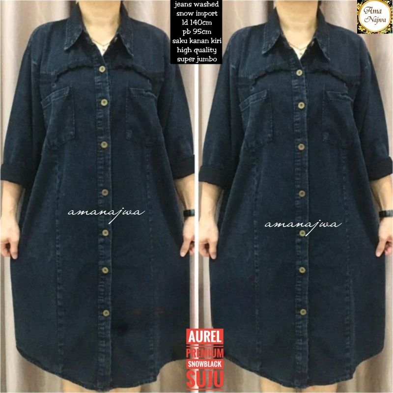 LD 140 Atasan Tunik Super Jumbo Kancing Jeans Washed AUREL JUMBO TUNIK