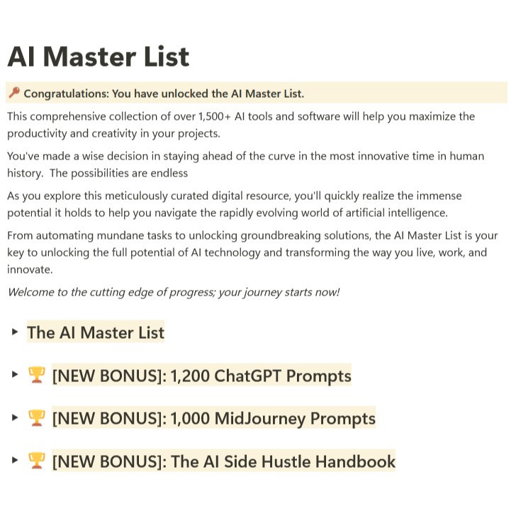 AI Master List - Comprehensive Collection of Over 1,500+ AI Tools