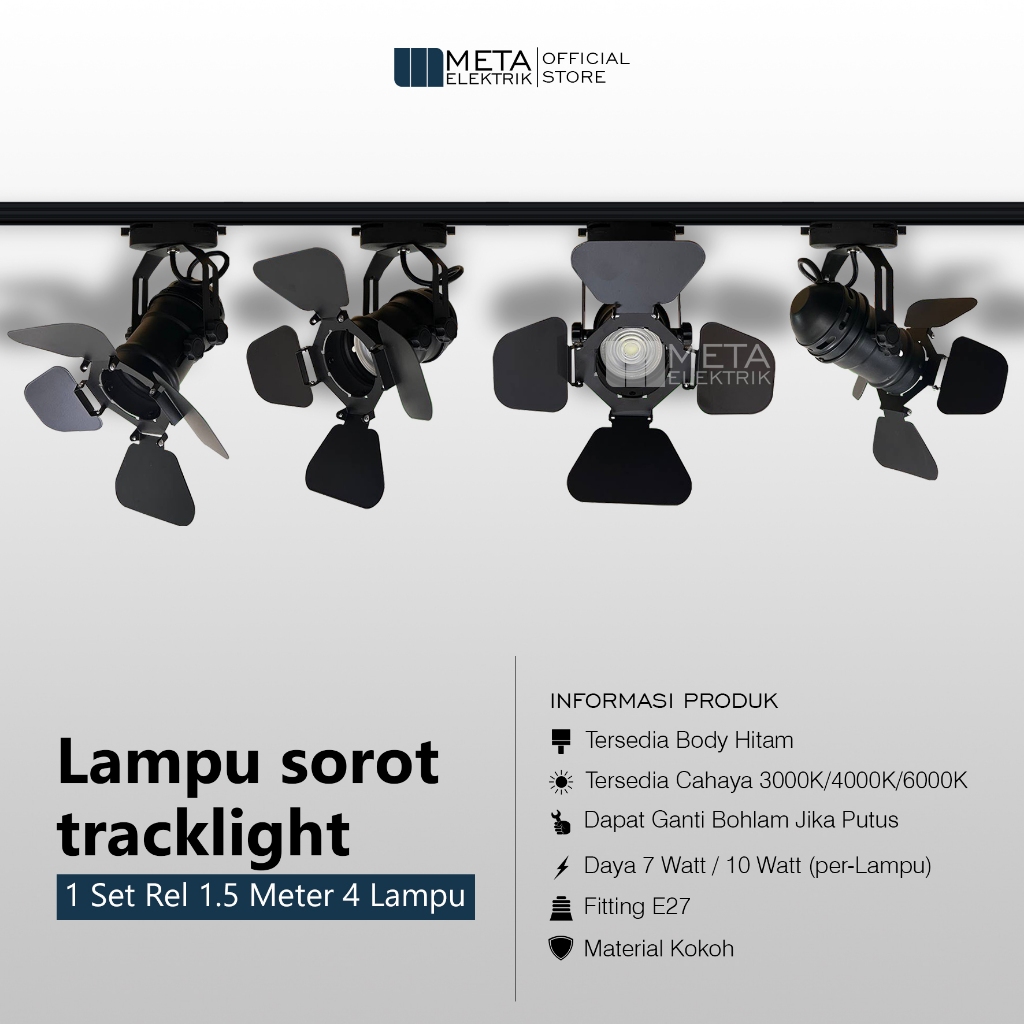 Paket Lampu Sorot Rel 1 set isi 4 Model Mini Studio Rel 1,5 Meter Rel Track Spotlight