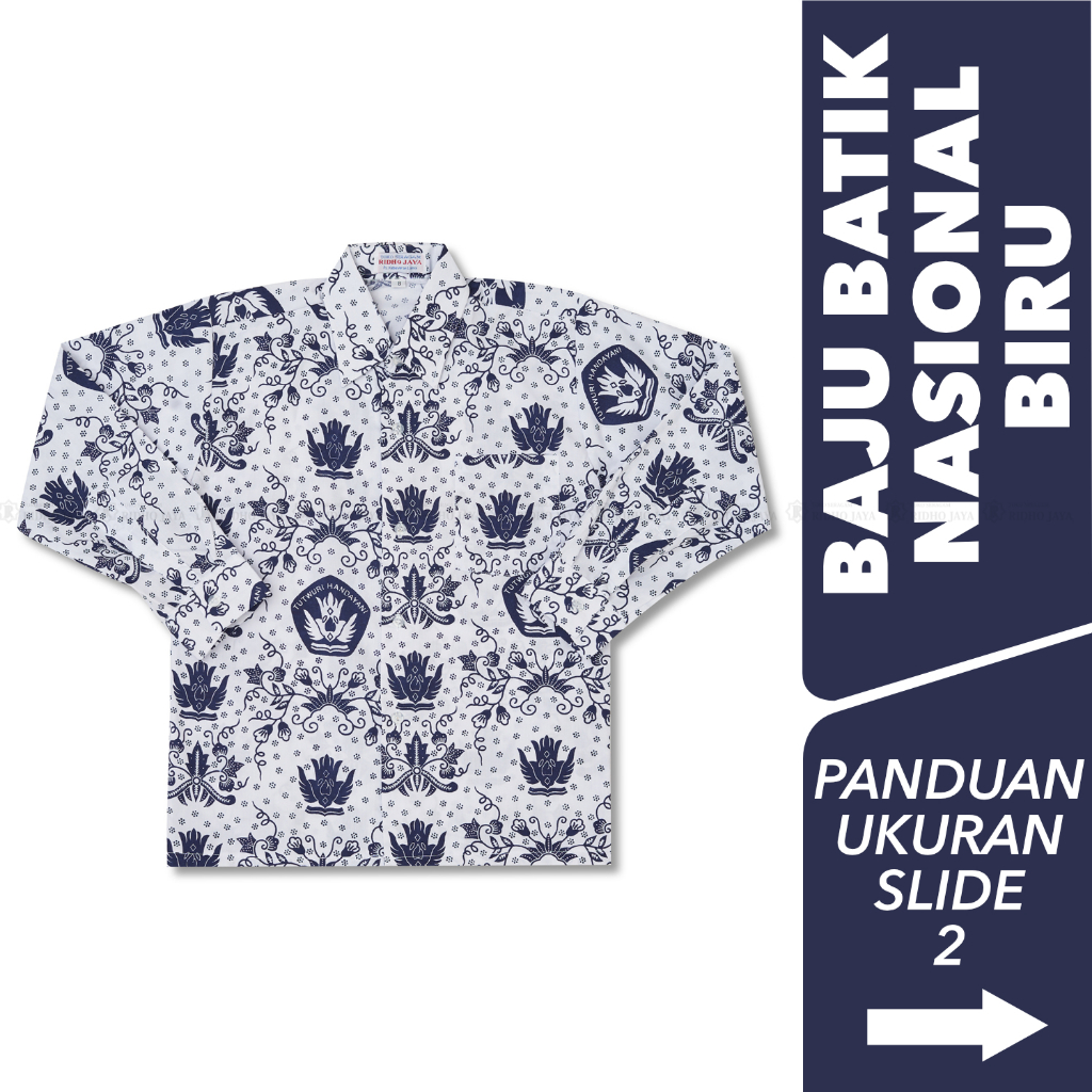 RIDHO JAYA - Seragam Baju Batik Biru Nasional Tangan Panjang Batik Sekolah Batik Negeri Batiok SD SM