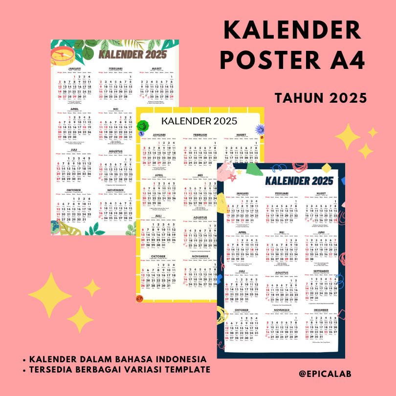 

[A4] Kalender Poster - Kalender 2025 12 bulanan