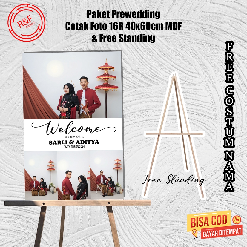 Paket Prewedding Cetak Foto Free Standing Kayu , Cetak Foto MDF 16R 40x60cm